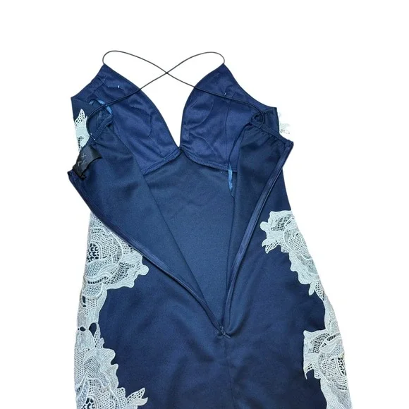 AX Paris Navy‎ Blue Lace Applique Strappy Bodycon Midi Dress Size 10